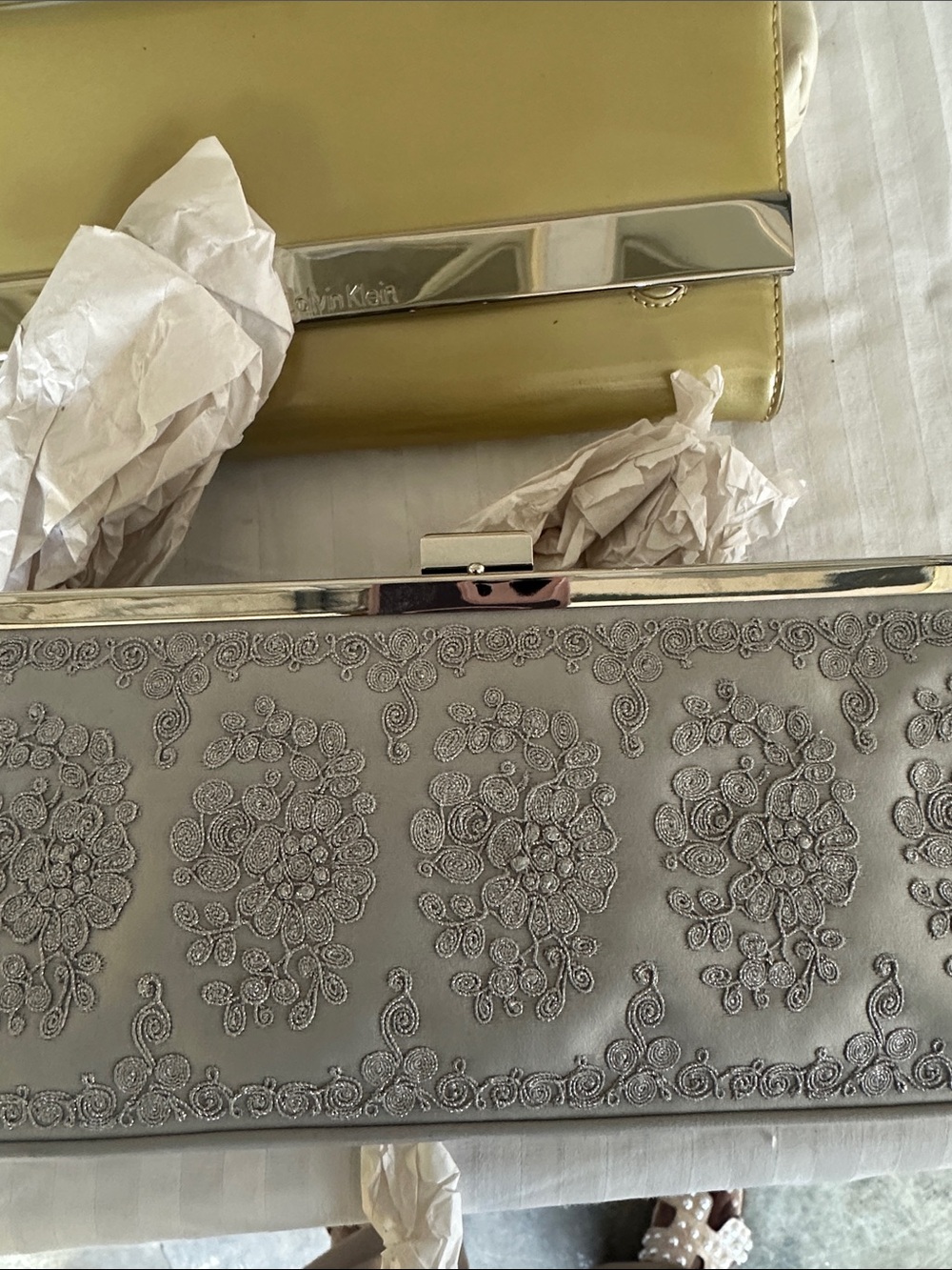Kate Landry Metallic Silver and Gold Embroidered Decorative Clutches